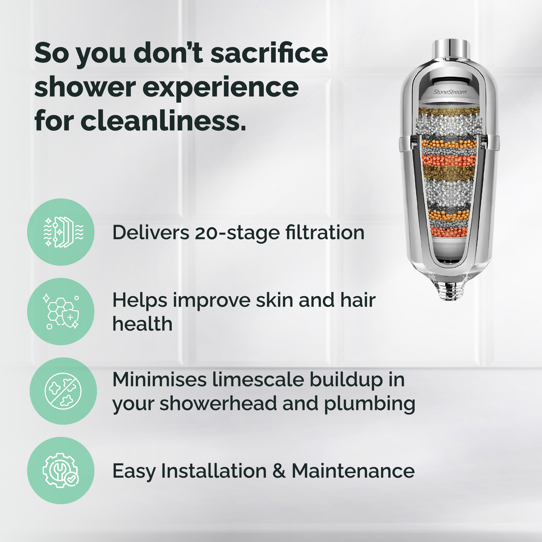 Avansert dusjfilter for hardt vann