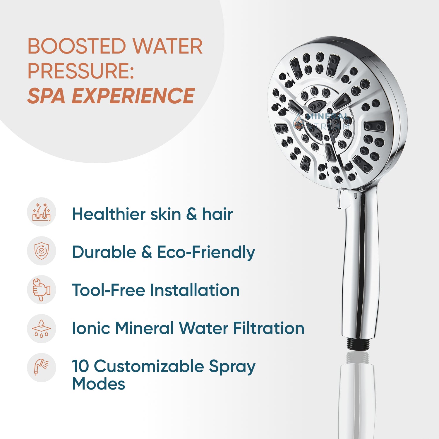 MineralStream Luxe 10 Mode High Pressure Shower Head (filtrert)