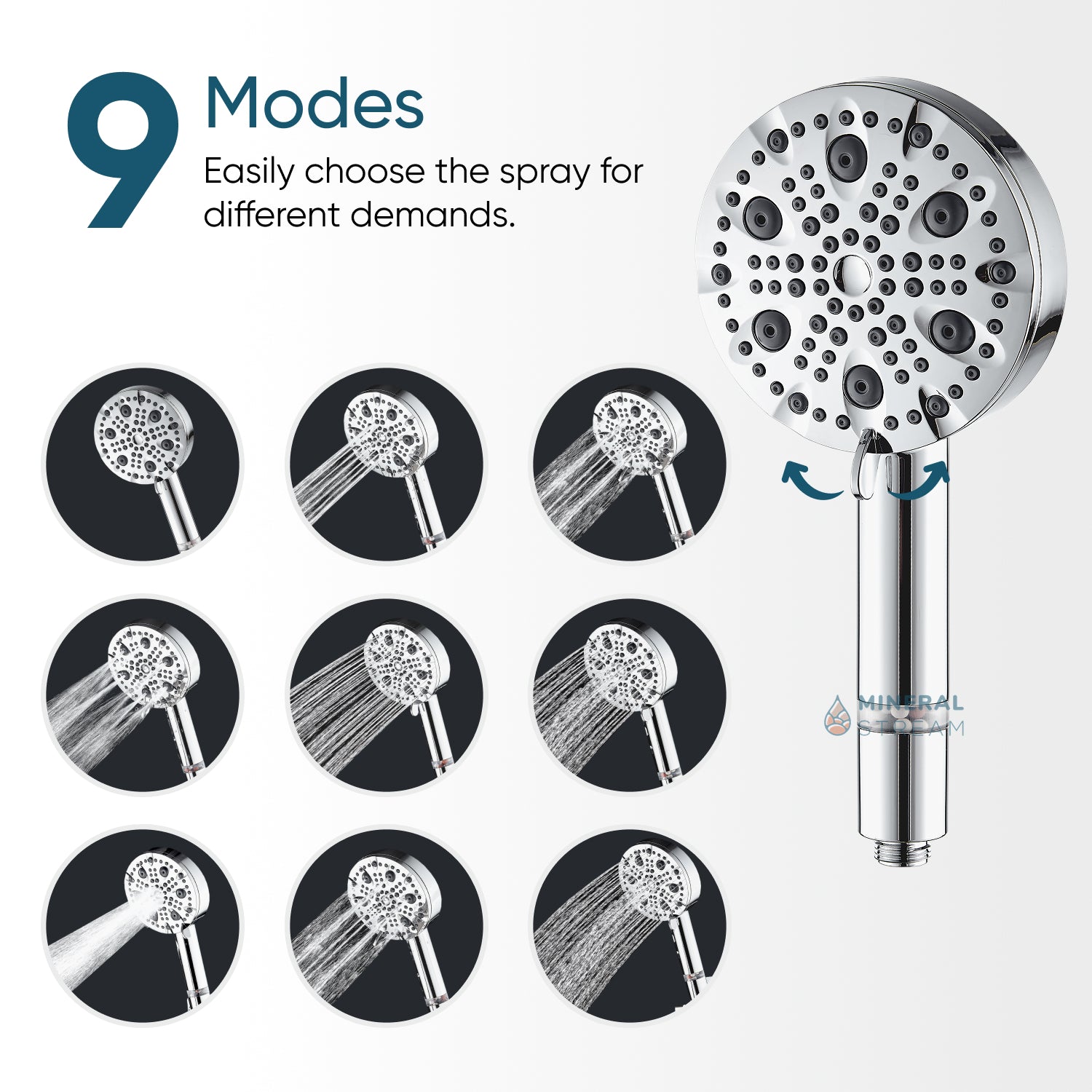 MineralStream Luxe 9 Mode High Pressure Showerhead (filtrert)