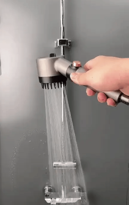 MineralStream Massage Filtered Shower Head spraying water, front view