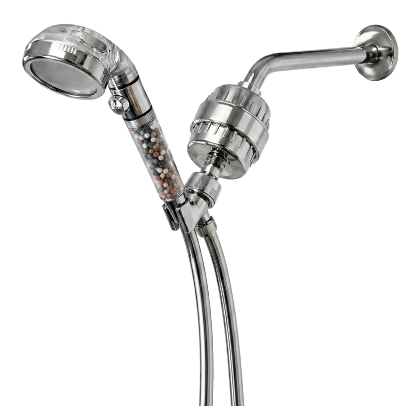 MineralStream Ionic Shower Head 2.0 complete kit with shower head, stainless steel hose and bracket